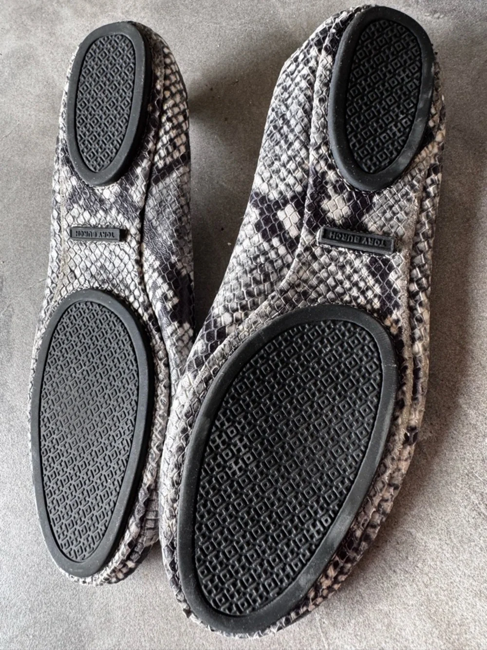 Tory Burch Snake-Print Ballet Flats in Black and Gray with Logo Medallion - Picture 10 of 10